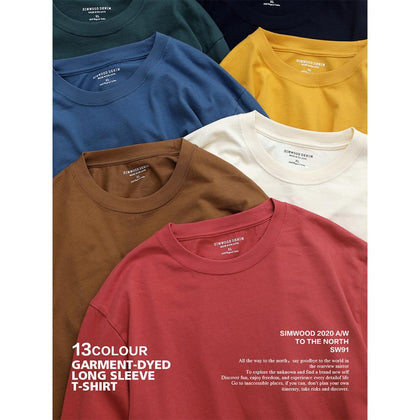 SIMWOOD 2020 Autumn new long sleeve t shirt men solid color 100% cotton o-neck tops plus size high quality t-shirt  SJ150278